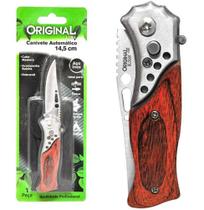 Canivete automatico 14,5cm cabo de madeira com bainha esportiva - Original line