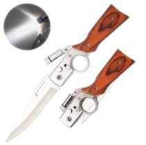 Canivete Automático Madeira aço Com Led Auto Defesa Camping
