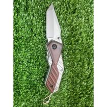 Canivete de bolso em aço cinza com cabo de madeira x59