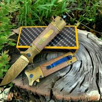 Canivete Esportivo Tático Dourado de Aço Inox Semi Automático