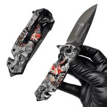 Canivete Estampa Cabo Metal Semi Automático Trava Liner Lock Cabo Ergonômico TB1622MOTO