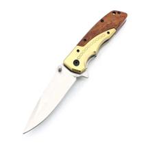 Canivete Gold Madeira Cor Dourado Semi Automático Pesca Camping Inox