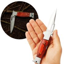 Canivete Outdoor Camping Pesca Aço Inox Cabo Amadeirado Seguro 19,5cm TCMC