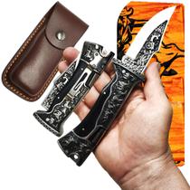 Canivete Premium Dobrável Aço Inox com Bainha de Couro A3189A A3188B A3189B