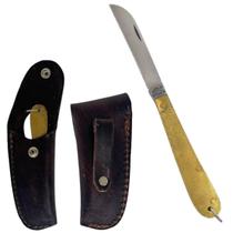 Canivete Recartilhado Latão Escama Peixe Dourado + Bainha Corneta (carbono)