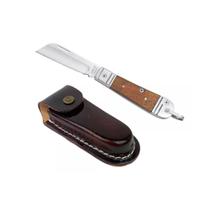 Canivete Rog Aluminio/madeira 3 1/8" Lamina Multi Corte Preciso e Duradouro C/ Bainha em Couro