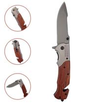 Canivete Semi Automático de Bolso Retrátil Portátil Faca Camping Pesca Caça Cor Cinza/Madeira