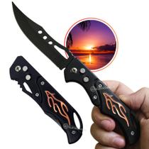 Canivete Super Luxo Automático Aço Inox Trava de Segurança e Abertura e Clip Premium 821LARANJA