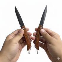 Canivete Tático 16,5cm com Cabo Desenho Amadeirado Lâmina em Aço Inox, Portátil Camping Pesca Caça Sobrevivência Bolsos Multifuncional