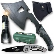 Canivete Tático Dobrável, Machado Multiuso, Lanterna Recarregável, Kit Sobrevivência, Ferramenta Tática para Camping, Caça, Pesca, Emergências, Aventu