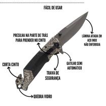 Canivete Tático Militar Semi Automático Aço Inox Cabo Metal Presilha Para Cinto - Facas Fr