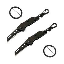Canivete Utilitário Mini Preto Dobrável Com Lâmina Serrilhada E Chaveiro Para Uso Externo