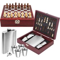 Cantil De Bolso Kit 6 Peças Inox Maleta Jogo Xadrez Whisky