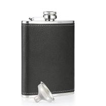 Cantil De Couro Preto 8 Oz Com Revestimento De Toque Suave Em Aço Inoxidável E Funil Para Whisky E Cantil De Couro Preto 8 Oz Com Revestimento De Toque Suave Em Aço Inoxidável E Funil Para Whisky E