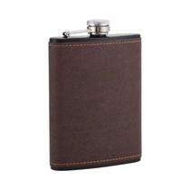 Cantil Portátil De Aço Inoxidável Com Revestimento De Couro Marrom 6/8oz Para Álcool E Whisky -