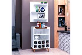 Cantinho Bar Paris1 Aparador Buffet e 1 Painel 3 Prateleiras Branco - Rede Móveis