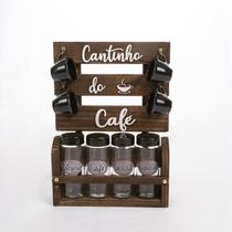 Cantinho do café 29X41 cm com 4 potes vidro e 4 xicaras