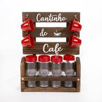 Cantinho do café 29X41 cm com 4 potes vidro e 4 xicaras