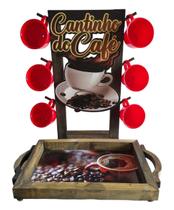 Cantinho Do Café 6 Xícaras 170ml Acrilícas Com Suporte E Bandeja De Madeira Coffee Vermelho