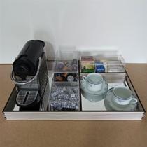 Cantinho do café completo, bandeja com divisórias e espelho sobreposto + organizadores - 4 peças