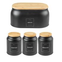 Cantinho do Café Kit Porta Pão e Latas Com Tampa de Bambu