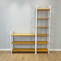 Cantinho Estante e Aparador de Madeira Pinus Linea Nozes e Branco