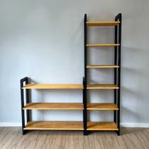 Cantinho Estante e Aparador de Madeira Pinus Linea Nozes e Preto Cantinho Estante e Aparador de Madeira Pinus Linea Nozes e Preto