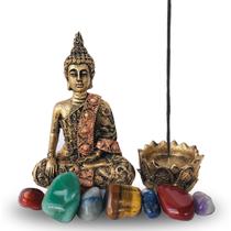 Cantinho Zen Buda Hindu Tibetano Incensário Castiçal + Pedra 7 Chakras - R.A. ARTESANATOS