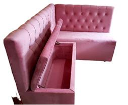 Canto alemão com baú em l 1,50 x 1,20 veludo rosa Canto alemão com baú em l 1,50 x 1,20 veludo rosa