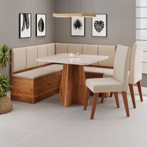 Canto Alemão Gourmet com 2 Cadeiras Mel/Blonde/Linho Bronze - Viero Móveis Canto Alemão Gourmet com 2 Cadeiras Mel/Blonde/Linho Bronze - Viero Móveis