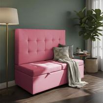 Canto Alemão Recamier Bau + Painel Madri 160cm Suede Pink - Inova Decor