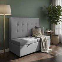 Canto Alemão Recamier Bau + Painel Madri 90cm Linho Cinza - Inova Decor Canto Alemão Recamier Bau + Painel Madri 90cm Linho Cinza - Inova Decor
