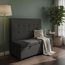 Canto Alemão Recamier Bau + Painel Madri 90cm Suede Preto - Inova Decor