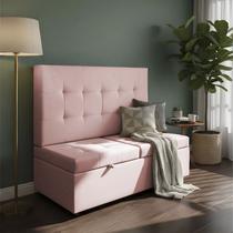 Canto Alemão Recamier Bau + Painel Madri 90cm Suede Rosa Bebe - Inova Decor
