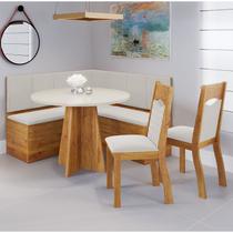 Canto Bau com Mesa Redonda Uriah Com 2 Cadeiras Pietra Mel/Blonde/Marfim Casa Giulia