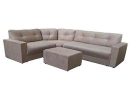 Canto com chaise 6 Lugares encosto fixo 3 módulos suede liso Bege