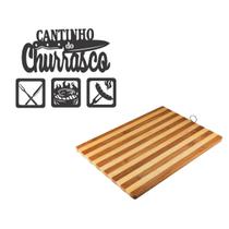Canto do Churrasco Kit com Frase e Placas Decorativas "Cantinho do Churrasco" + Tábua de Carne 100% Bambu
