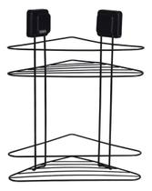 Cantoneira Dupla Porta Shampoo Suporte com Ventosa Preto Banheiro Lavabo
