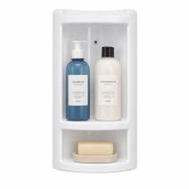 Cantoneira porta shampoo dupla banheiro 2 divisórias organizador canto cosméticos suporte branca