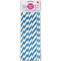 Canudo Biodegradável Papel Listra Azul Claro 6X20MM com 12 Unidades Pacote com 10