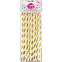 Canudo Biodegradável Papel Listrado Dourado 6X200MM com 12 Unidades Pacote com 10