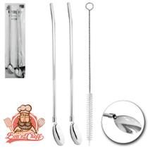 Canudo colher bailarina de inox com 2 pecas escova higienica Canudo colher bailarina de inox com 2 pecas escova higienica