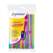 Canudo Colher Mexedor Colorido Strawplast 100 Unidades