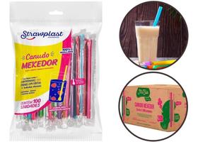 Canudo Colher Mexedor Drink Colorido 17,5Cm Com 100 Unidades