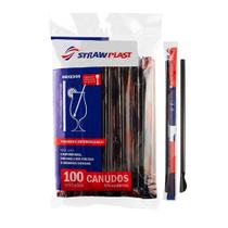 Canudo Colher Mexedor Preto Strawplast Para Drinks 100 Und