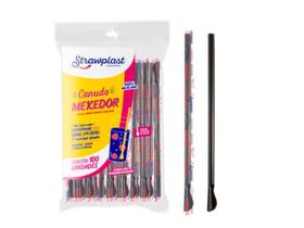 Canudo Colher Mexedor Preto Strawplast Para Drinks 100 Unidades