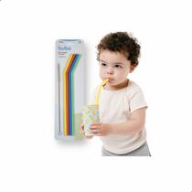 Canudo Colorido Em Silicone Infantil Kit Com Escova 4un Buba