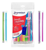 Canudo Colorido Flexivel Strawplast Para Drinks 100 Unidades