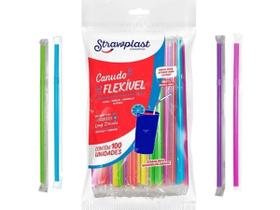 Canudo Colorido Flexivel Strawplast Para Drinks 100 Unidades