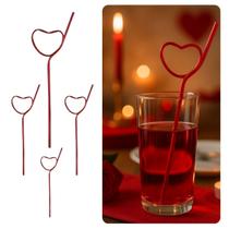 Canudo Coração Vermelho Acrílico Dia dos Namorados - 4 Un Canudo Coração Vermelho Acrílico Dia dos Namorados - 4 Un